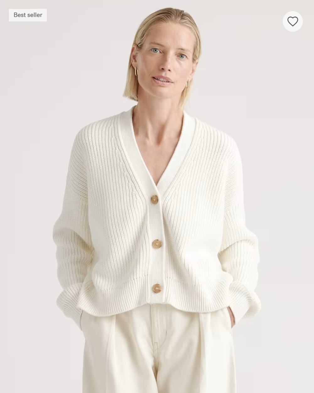 Quince Cotton Fisherman Knit Cropped Cardigan Ivory NWT Size S